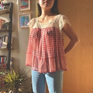 Petticoat Alley (Macy’s) Red and Cream Lace Top